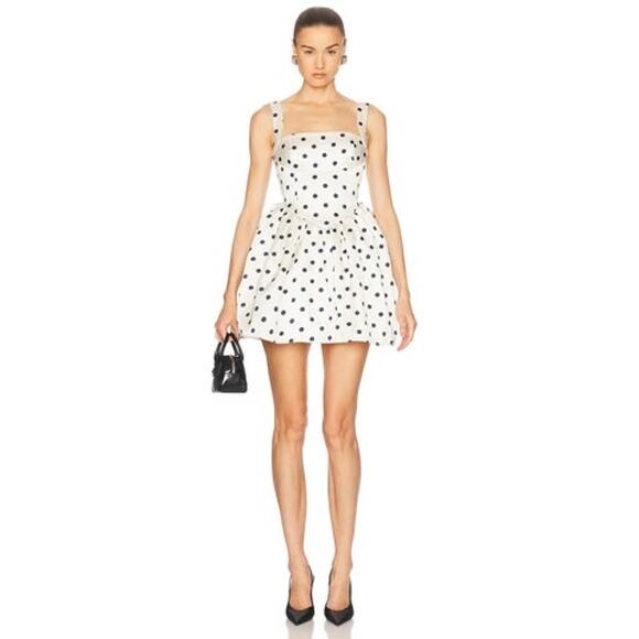 Self-Portrait Polka Dot Satin Mini Dress in Cream UK12/US8 - Picture 4 of 11